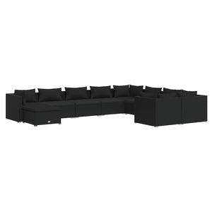10-tlg. Garten-Lounge-Set mit Kissen Poly Rattan Schwarz