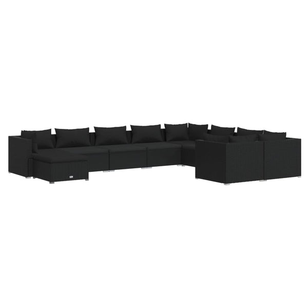 10-tlg. Garten-Lounge-Set mit Kissen Poly Rattan Schwarz