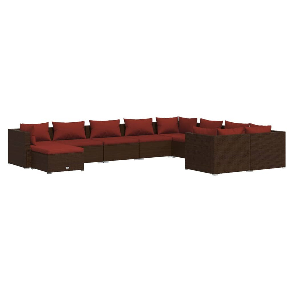 10-tlg. Garten-Lounge-Set mit Kissen Poly Rattan Braun