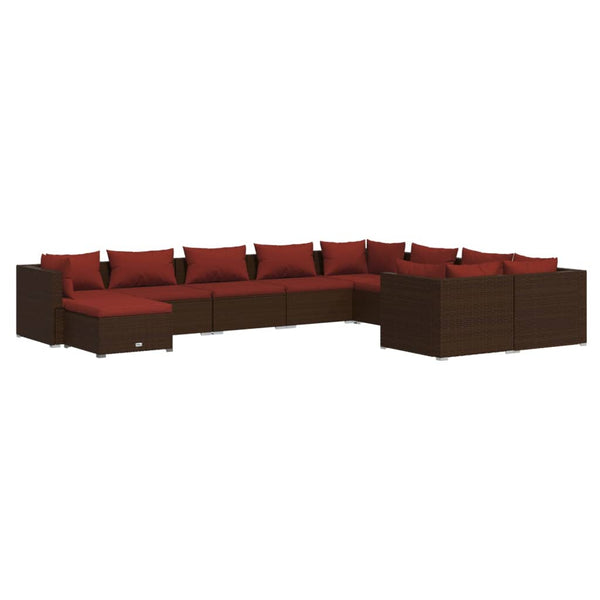 10-tlg. Garten-Lounge-Set mit Kissen Poly Rattan Braun