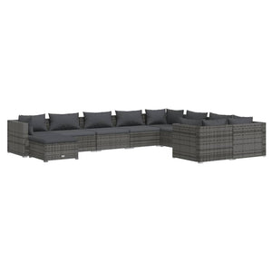 10-tlg. Garten-Lounge-Set mit Kissen Poly Rattan Grau
