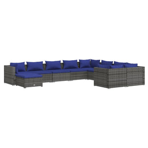 10-tlg. Garten-Lounge-Set mit Kissen Poly Rattan Grau