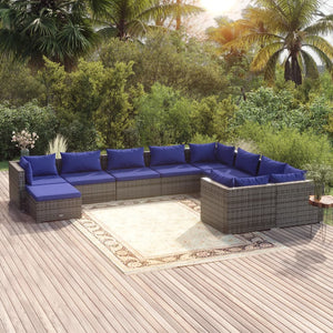10-tlg. Garten-Lounge-Set mit Kissen Poly Rattan Grau