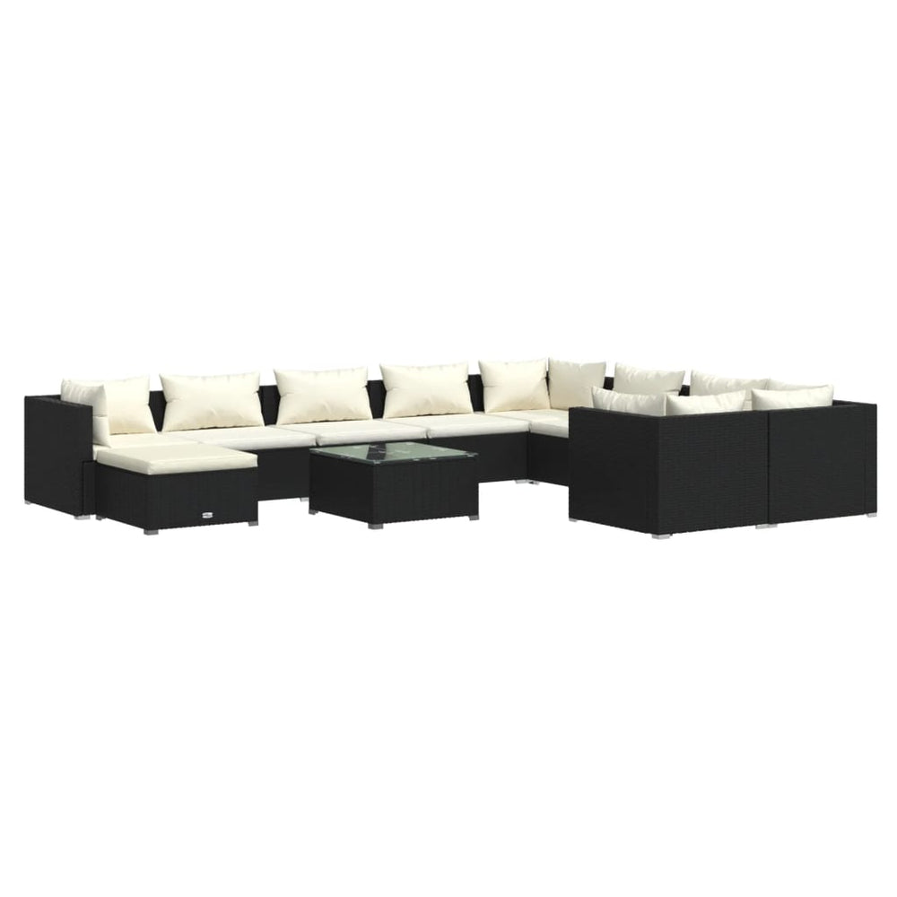 11-tlg. Garten-Lounge-Set mit Kissen Poly Rattan Schwarz