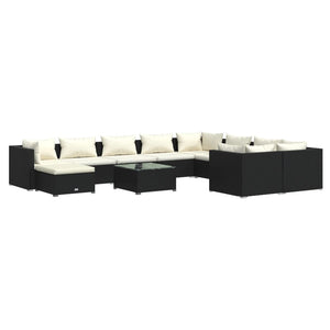11-tlg. Garten-Lounge-Set mit Kissen Poly Rattan Schwarz