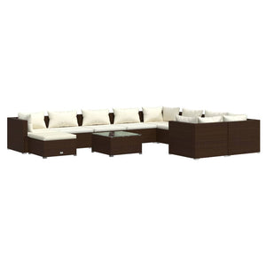 11-tlg. Garten-Lounge-Set mit Kissen Poly Rattan Braun