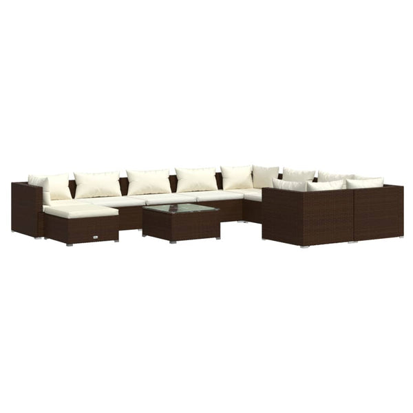 11-tlg. Garten-Lounge-Set mit Kissen Poly Rattan Braun