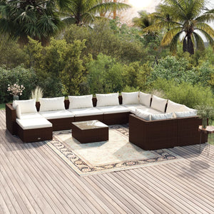 11-tlg. Garten-Lounge-Set mit Kissen Poly Rattan Braun