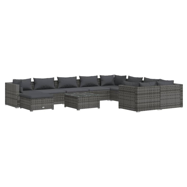 11-tlg. Garten-Lounge-Set mit Kissen Poly Rattan Grau