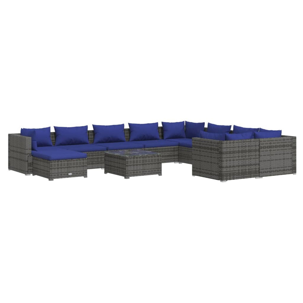 11-tlg. Garten-Lounge-Set mit Kissen Poly Rattan Grau