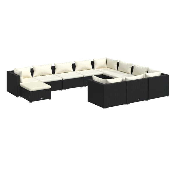 11-tlg. Garten-Lounge-Set mit Kissen Poly Rattan Schwarz