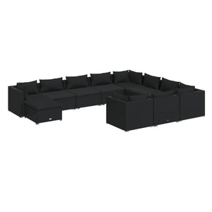 11-tlg. Garten-Lounge-Set mit Kissen Poly Rattan Schwarz