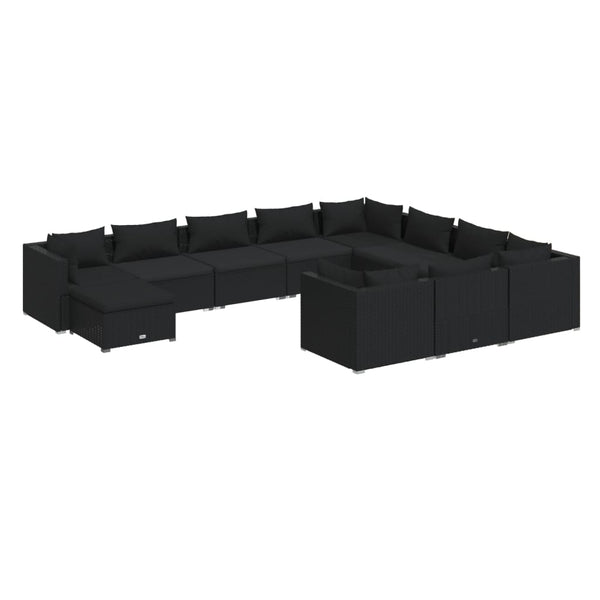 11-tlg. Garten-Lounge-Set mit Kissen Poly Rattan Schwarz