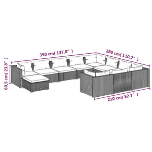 11-tlg. Garten-Lounge-Set mit Kissen Poly Rattan Schwarz