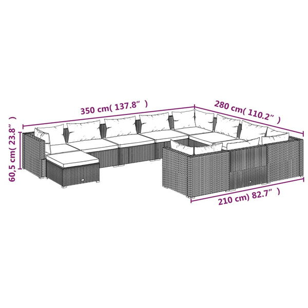 11-tlg. Garten-Lounge-Set mit Kissen Poly Rattan Schwarz