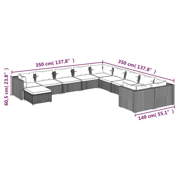 11-tlg. Garten-Lounge-Set mit Kissen Poly Rattan Schwarz