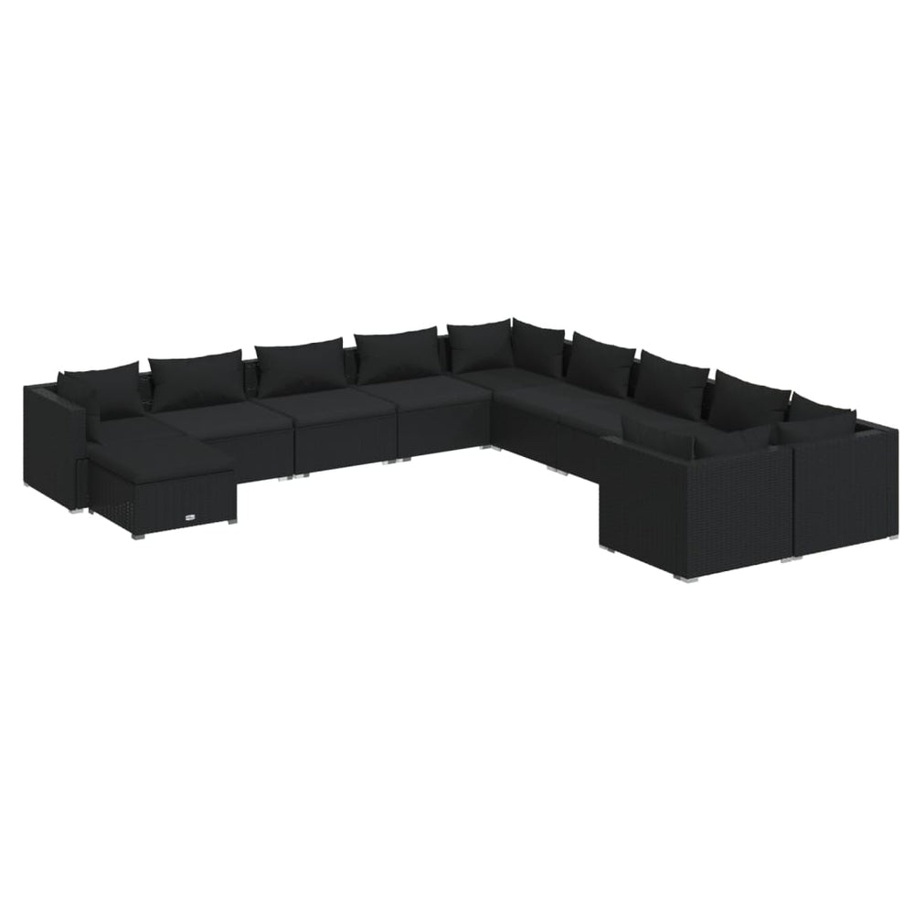 11-tlg. Garten-Lounge-Set mit Kissen Poly Rattan Schwarz