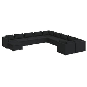 11-tlg. Garten-Lounge-Set mit Kissen Poly Rattan Schwarz