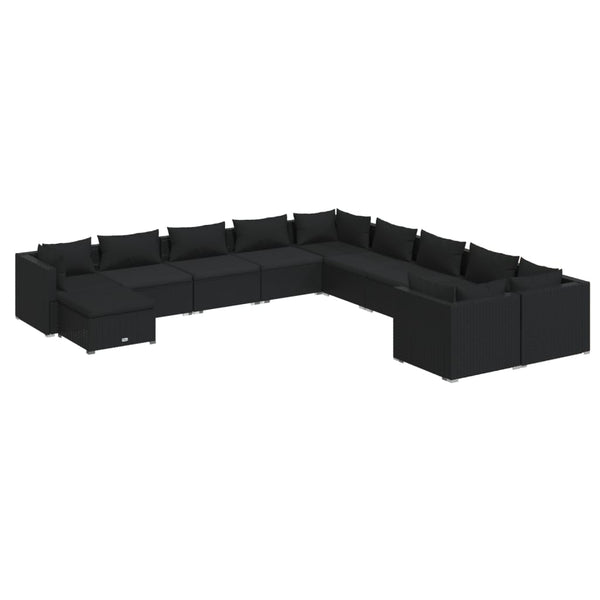 11-tlg. Garten-Lounge-Set mit Kissen Poly Rattan Schwarz
