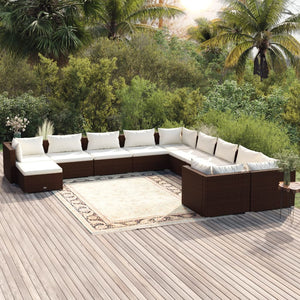 11-tlg. Garten-Lounge-Set mit Kissen Poly Rattan Braun