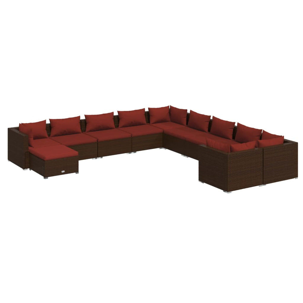 11-tlg. Garten-Lounge-Set mit Kissen Poly Rattan Braun