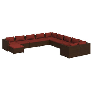 11-tlg. Garten-Lounge-Set mit Kissen Poly Rattan Braun