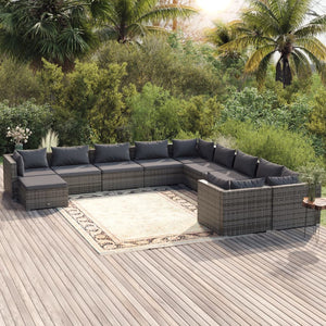 11-tlg. Garten-Lounge-Set mit Kissen Poly Rattan Grau