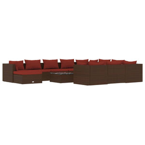 12-tlg. Garten-Lounge-Set mit Kissen Poly Rattan Braun