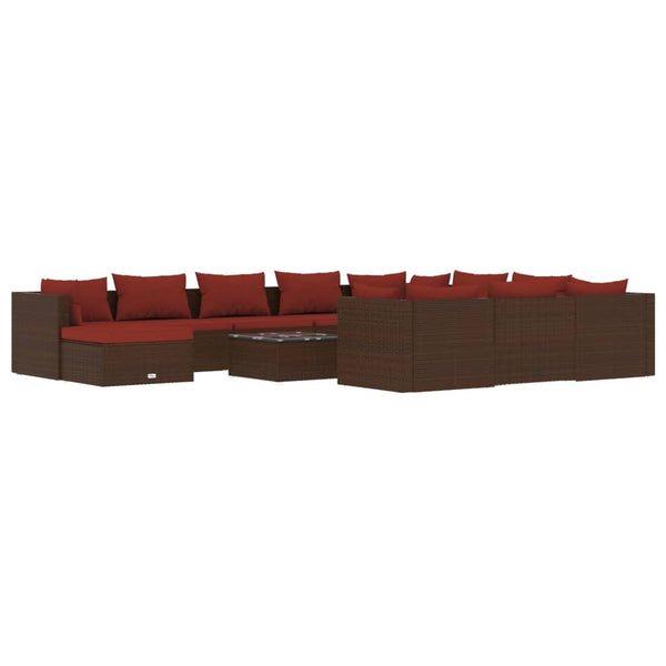 12-tlg. Garten-Lounge-Set mit Kissen Poly Rattan Braun
