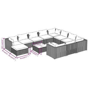 12-tlg. Garten-Lounge-Set mit Kissen Poly Rattan Braun