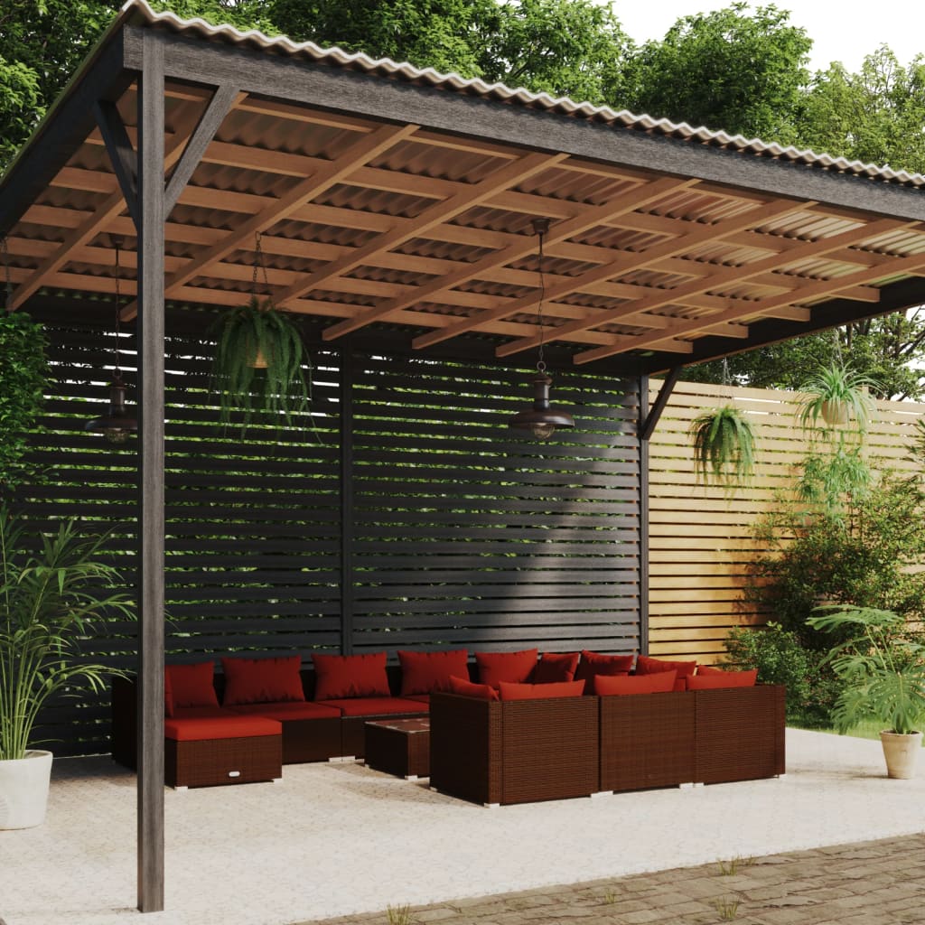12-tlg. Garten-Lounge-Set mit Kissen Poly Rattan Braun