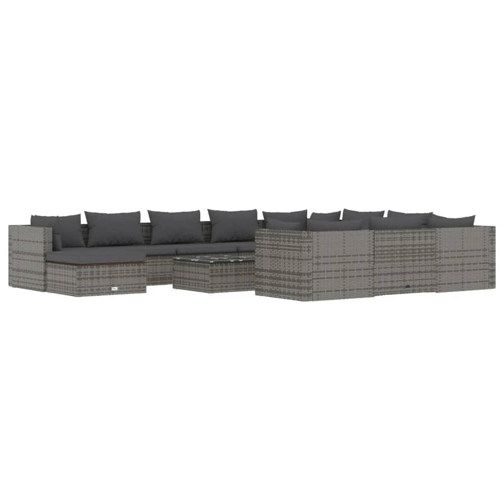12-tlg. Garten-Lounge-Set mit Kissen Poly Rattan Grau