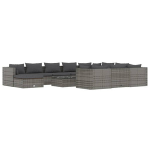 12-tlg. Garten-Lounge-Set mit Kissen Poly Rattan Grau