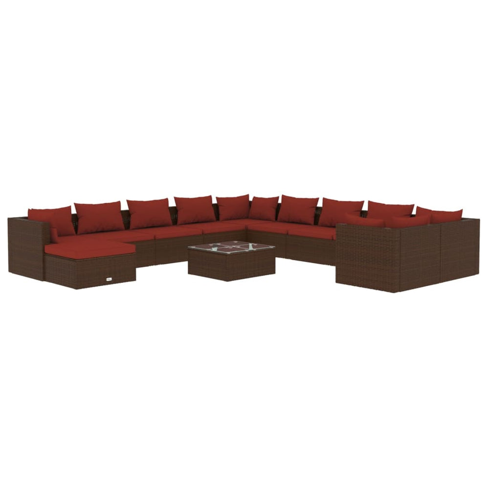 12-tlg. Garten-Lounge-Set mit Kissen Poly Rattan Braun