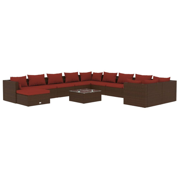 12-tlg. Garten-Lounge-Set mit Kissen Poly Rattan Braun
