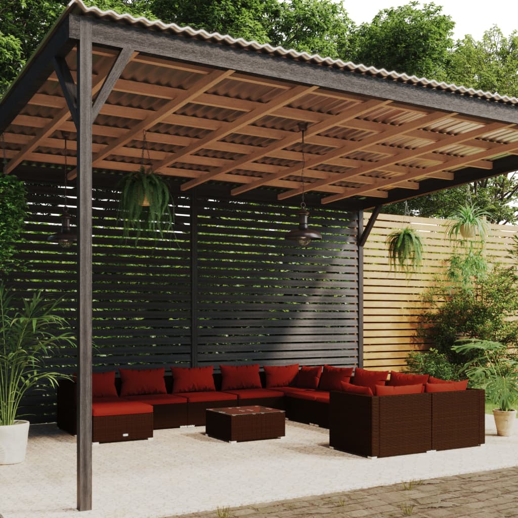 12-tlg. Garten-Lounge-Set mit Kissen Poly Rattan Braun