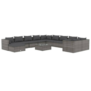 12-tlg. Garten-Lounge-Set mit Kissen Poly Rattan Grau