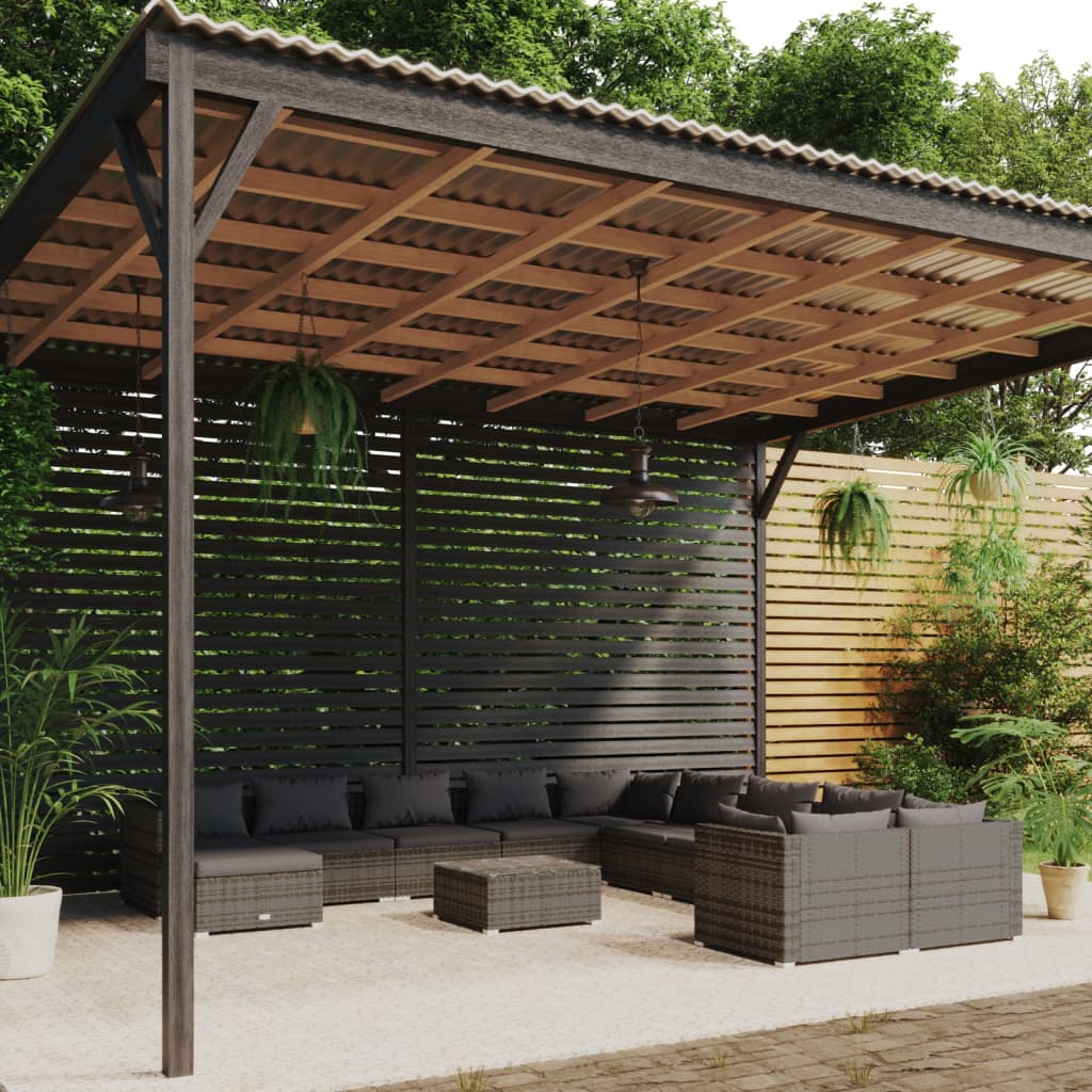 12-tlg. Garten-Lounge-Set mit Kissen Poly Rattan Grau