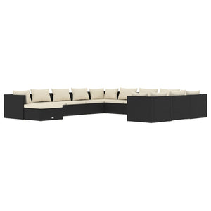 12-tlg. Garten-Lounge-Set mit Kissen Poly Rattan Schwarz