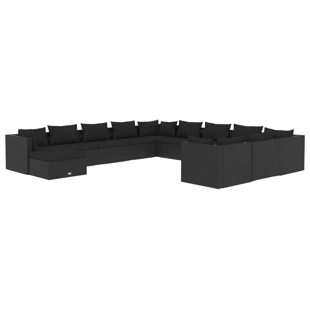 12-tlg. Garten-Lounge-Set mit Kissen Poly Rattan Schwarz