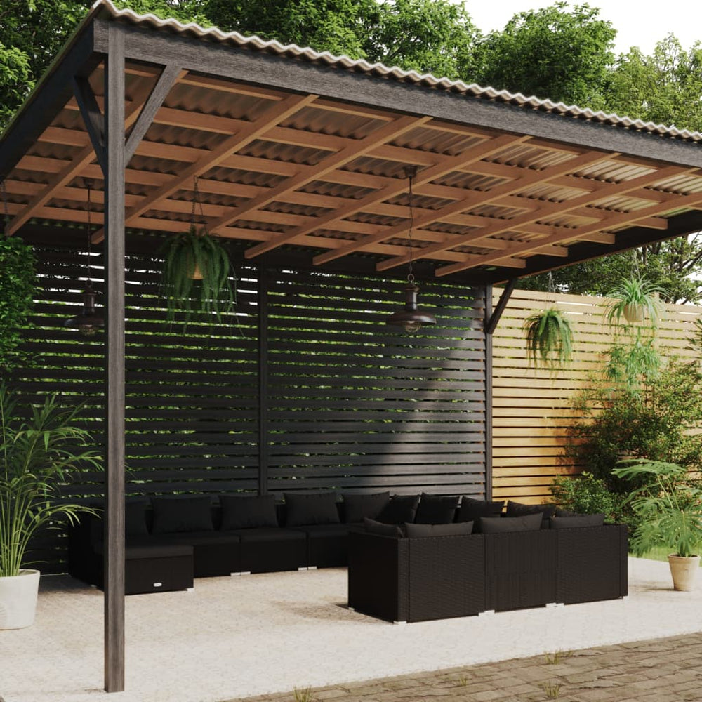 12-tlg. Garten-Lounge-Set mit Kissen Poly Rattan Schwarz