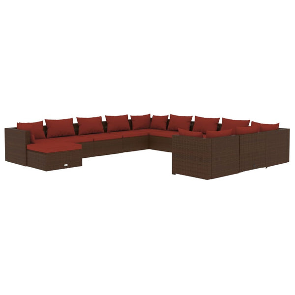 12-tlg. Garten-Lounge-Set mit Kissen Poly Rattan Braun