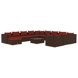 13-tlg. Garten-Lounge-Set mit Kissen Poly Rattan Braun