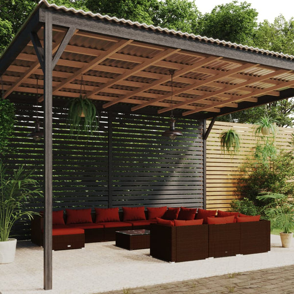 13-tlg. Garten-Lounge-Set mit Kissen Poly Rattan Braun