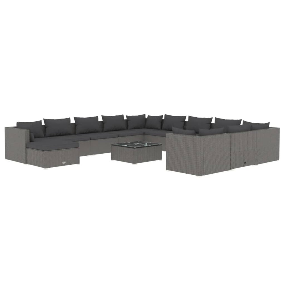 13-tlg. Garten-Lounge-Set mit Kissen Poly Rattan Grau