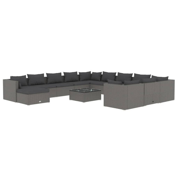13-tlg. Garten-Lounge-Set mit Kissen Poly Rattan Grau