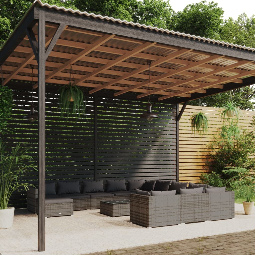13-tlg. Garten-Lounge-Set mit Kissen Poly Rattan Grau