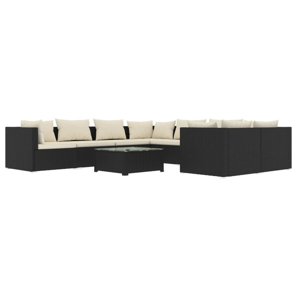 9-tlg. Garten-Lounge-Set mit Kissen Poly Rattan Schwarz