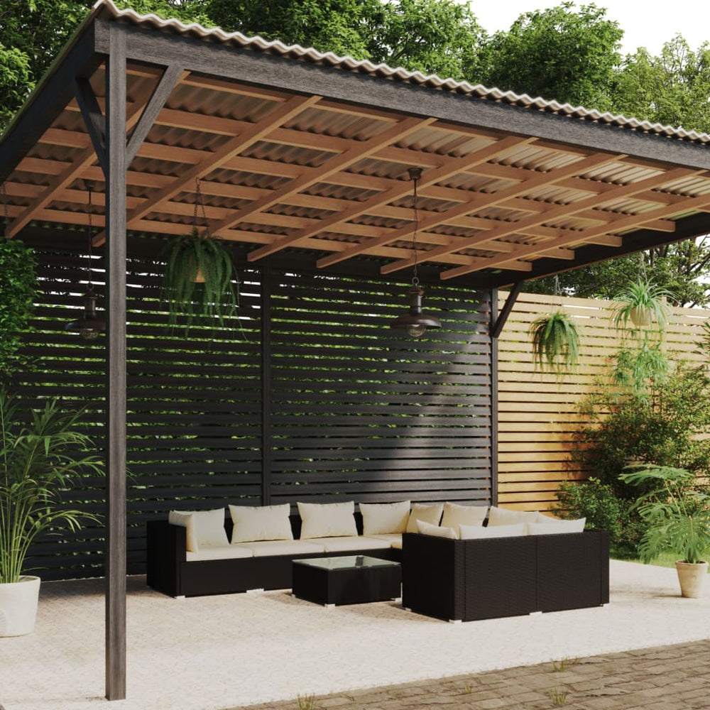 9-tlg. Garten-Lounge-Set mit Kissen Poly Rattan Schwarz