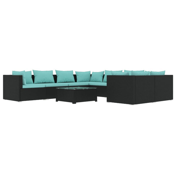 9-tlg. Garten-Lounge-Set mit Kissen Poly Rattan Schwarz